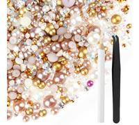 lahnao 80g Mix Flat Back Pearls and Rhinestones for Crafts, Mixed Size 3mm-10mm Flat Back Rhinestones for Crafts, Flatback Pearls for DIY Tumblers Mugs, Nail Art, Shoes, Clothes