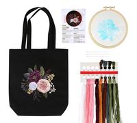 lahnao Embroidery Set Adults, Embroidery Kit, Embroidery Kit for Beginners, Creative Set for Adults, Includes Canvas Bag with Floral Pattern, Instructions, Embroidery Hoop, Colour Threads and Needle