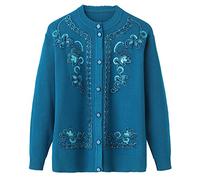Lahodnamw Autumn Winter Middle-Aged Elderly Women'S Cashmere Cardigan - Warm Knitted Sweater Vintage Embroidered Jacket, Chunky Thermal Mother Coat Classic Grandma Knitwear, Blue,Xl