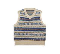 Lahodnamw Men'S V-Neck Sleeveless Jumpers Pullover - Classic Retro Striped Knitted Gilets Preppy Ethnic Sweater Vest Tank Tops, Chunky Warm Casual Loose Stacked Waistcoat Knitwear Gift,L