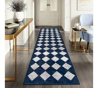 Lahome 2x8 Hallway Runner Rug, Soft Kitchen Runner Rug, Non Skid Washable, Blue Bathroom Carpet Runner, Moroccan Trellis Low Pile Rug Runner for Entryway Laundry Room Foyer (2'x8', Blue)