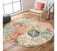 Lahome 4 Feet Round Moroccan Area Rug Washable Non Slip Soft Ultra Thin Vintage Trellis Pattern for Entryway Kitchen Bedroom Kids Room Bathroom Cream/Multicolor