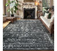 Lahome Area Rugs - 9x12 Soft Large Rugs for Living Room, Bedroom & Dining Room - Boho Distressed Non Slip Low Pile Carpet (9'x12', Black/Grey)