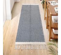 Lahome Belle Boho Kitchen Runner, 2x6 Laundry Room Rug Lightweight Runners for Hallways Washable Runner Rug with Tassels, Farmhouse Cotton Blue Throw Rugs Non Shedding Carpet for Entryway Bathroom
