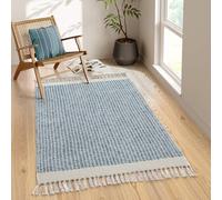 Lahome Boho Bedroom Rug, 3x5 Blue Office Rug Lightweight Bath Door Mats Indoor Woven Entry Rugs with Tassels, Non Shedding Washable Throw Farmhouse Carpet for Living Room Camper RV