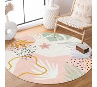 Lahome Boho Pink 3Ft Round Area Rugs - Soft Cute Small Circle Rug for Kids Nursery Room, Washable Non-Slip Botanical Print Circular Carpet for Sofa Playroom (Pink,3'x3')