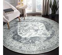 Lahome Boho Round Rug - 6ft Washable Area Rug for Living Room, Dining Room, Bedroom, Entryway, Office - Grey Non-Slip Throw, Oriental Distressed Print, Indoor Rug
