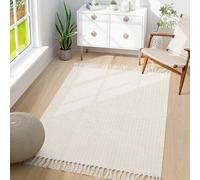 Lahome Boho Rugs for Entryways, 3x5 Kitchen Rug Lightweight Bedroom Rugs Washable Bath Mat with Tassels, Farmhouse Cotton Beige Living Room Low Pile Throw Rug for Laundry Office Decor