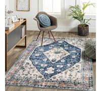 Lahome Boho Tribal Area Rug - Blue 5x7 Large Rug for Bedroom Soft Non Slip Washable Non Shedding Living Dining Room Mat, Indoor Turkish Office Carpet for Dorm Kitchen Nursery Dining Bedroom