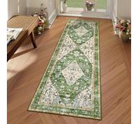 Lahome Boho Tribal Rug - 2x6 Green Bathroom Rug Runner Laundry Room Mat, Vintage Soft Washable Non Slip Accent Carpet for Kitchen Living Room Kitchen Sink Bathroom Doorway