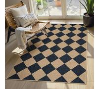 Lahome Checkered Easy Jute 3x5 Outdoor Patio Rug, Washable Rugs for Entryway Diamond Indoor Outdoor Living Room Carpet, Farmhouse Neutral Non Slip Black Door Carpet for Backyard Bedroom