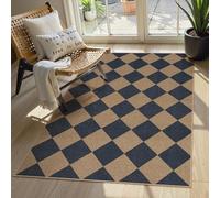 Lahome Checkered Easy Jute Entryway Rug, 3x5 Washable Area Rugs for Living Room Outdoor Patio, Non Slip Blue Indoor Door Mat Checkerboard Throw Carpet for Entry Front Door Guestroom Deck