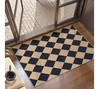 Lahome Checkered Easy Jute Non Slip Front Door Mat, 2x3 Kitchen Rug Neutral Small Throw Rug, Farmhouse Diamond Washable Non Shedding Low Pile Black Floor Carpet for Entryway Front Porch Doorway