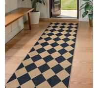 Lahome Checkered Easy Jute Runner Rug, 2x8 Hallway Kitchen Runner Rug Non Slip Washable Outdoor Carpet for Entryway Indoor, Checkerboard Black Indoor Outdoor Carpet for Hallway 8ft Entry
