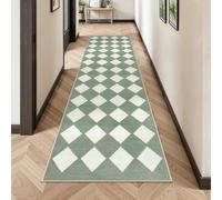 Lahome Checkered Washable 2x8 Green Runners for Hallways Non Slip, Ultra-Thin Kitchen Bathroom Runner Rugs, Moroccan Trellis Throw Carpet Runner for Bedroom Entryway Decor (2'x8',Green)