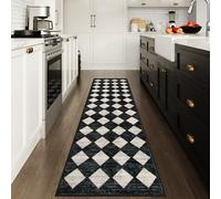 Lahome Checkered Washable Runner for Hallways, Non-Slip 2x10 Black Kitchen Bathroom Rug, Trellis Low Pile Indoor Carpet for Bedroom Entryway Foyer