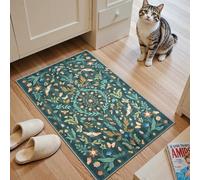 Lahome Chloe Insect Botanical 2x3 Kitchen Rugs for Entryway, Washable Small Green Door Mat Indoor Entrance, Soft Non-Slip Indoor Throw Carpet for Bathroom Bedroom Laundry(Dark Green,2x3)