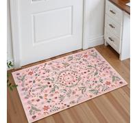Lahome Chloe Insect Botanical 2x3 Small Pink Rugs for Bedroom Washable Bathroom Rugs, Boho Floral Door Mat Indoor Entrance, Soft Non-Slip Indoor Throw Carpet for Bedside Entryway Laundry(Pink,2'x3')