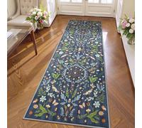 Lahome Chloe Insect Botanical 2x6 Runners for Hallways Non Slip, Blue Bathroom Kitchen Runner Rugs Non Skid Washable, Boho Soft Indoor Carpet for Entryway Laundry Bedroom(Dark Blue,2x6)