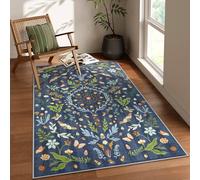 Lahome Chloe Insect Botanical 3x5 Washable Kitchen Rugs for Entryway, Soft Blue Bedroom Rug, Boho Floral Non Slip Indoor Throw Carpet for Bathroom Laundry Living Room(Dark Blue,3x5)
