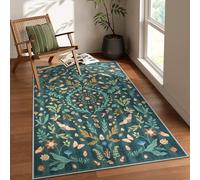 Lahome Chloe Insect Botanical 3x5 Washable Kitchen Rugs for Entryway, Soft Green Bedroom Rug, Boho Floral Non Slip Indoor Throw Carpet for Bathroom Laundry Living Room(Dark Green,3x5)