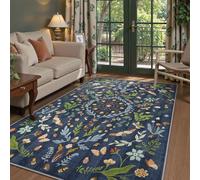 Lahome Chloe Insect Botanical Washable 5x7 Area Rugs for Living Room, Non Slip Blue Rug for Bedroom, Boho Indoor Throw Dining Room Carpet for Under Table Entryway Kitchen Office(Dark Blue,5x7)