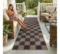Lahome Colette Checkered Easy Jute 2x8 Runner Rug, Washable Kitchen Runner Rug Non Slip for Entryway Indoor, Checkerboard Black Indoor Outdoor Carpet for Hallway 8ft Entry Laundry Porch