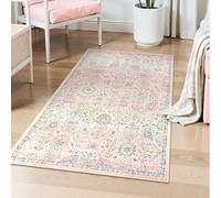 Lahome Flavie Light Pink Boho Rug, 3x5 Machine Washable Area Rugs for Dorm Girls, Soft Floral Small Nursery Pastel Mat, Pink Carpet for Bedroom Kids Room