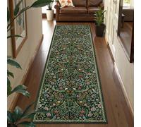 Lahome Floral Kitchen Runner Rug, 2.6x8 Green Non Slip Hallway Runner Rug, Soft Thin Stain Resistant Long Carpet for Laundry, Washable Boho Carpets for Bathroom Entryway