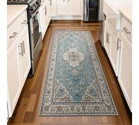 Lahome Floral Medallion Area Rug - 2x4.3 Hallway Rug Runner Kitchen Sink Mat Turkish Faux Wool Non-Slip Washable Low-Pile Carpet for Indoor Laundry Bedroom Entrance Bathroom, Sky/Baby Blue