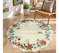 Lahome Floral Round Area Rugs, Washable Small Round Rug 3ft Non-Slip, Soft Boho Ultra-Thin Circle Carpet for Bedroom Entryway Kitchen Laundry Bathroom Flore, Beige