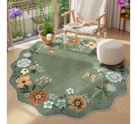 Lahome Floral Washable Round Rugs, Non-Slip Soft Round Rug 4ft Ultra-Thin, Small Boho Circle Carpet for Entryway Kitchen Bedroom Nursery Bathroom, Green