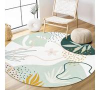 Lahome Green Round Area Rugs 5Ft - Washable Large Boho Round Rug for Living Room Non-Slip Throw Circle Rug for Dining Room Table,Soft Cute Botanical Print Floor Mat Carpet for Bedroom Office Bathroom