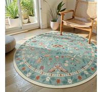 Lahome Insect Washable Round Rugs, Non-Slip Soft Round Rug 4ft Ultra-Thin, Small Boho Circle Carpet for Entryway Kitchen Bedroom Nursery Bathroom, Green