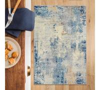 Lahome Modern Abstract Kitchen Rug - 2x3 Washable Small Front Doormat Soft Throw Rugs for Entryway Non-Slip, Contemporary Faux Wool Floor Indoor Carpet for Bathroom, Blue/Yellow/Ivory