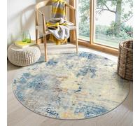 Lahome Modern Abstract Round Rug, 48 inches, Blue, Washable, Soft, 4 x 4 inches, Round Rug for Entrance, Bedroom, Children's Room, Decoration for Living Room, Sofa, Bedroom,