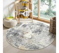 Lahome Modern Abstract Round Rug - 4Ft Grey Small Bathroom Rug Indoor Laundry Room Circle Rugs Washable Kitchen Mat, Non Slip Contemporary Indoor Bedroom Carpet for Living Dining Room Office Nursery