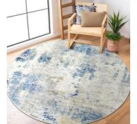 Lahome Modern Abstract Round Rug - 5Ft Kitchen Rugs Soft Bedroom Circle Rugs Washable Living Room Mat, Contemporary Large Office Carpet for Mudroom Kitchen Apartment Basement Foyer, Blue/Yellow/Ivory