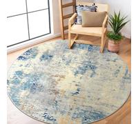 Lahome Modern Abstract Round Rug - 5Ft Kitchen Rugs Soft Bedroom Circle Rugs Washable Living Room Mat, Contemporary Large Office Carpet for Mudroom Kitchen Apartment Basement Foyer, Blue/Yellow/Ivory