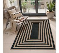 Lahome Modern Geometric Easy Jute Outdoor Rug, 3x5 Black Indoor Outdoor Carpet for Living Room Entryway, Farmhouse Non Slip Non Shedding Washable Area Rug for Patio Courtyard Bedroom