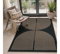 Lahome Modern Rainbow Jute Rug, 4'x6', Washable, Black, Rug for Bedroom, Contemporary, Non-slip, Lint-free, Floor Rug for Office, Backyard