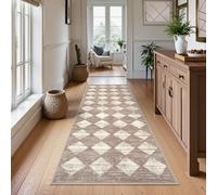 Lahome Moroccan Treills 2x8 Washable Hallway Runner Rug, Non Slip Bathroom Kitchen Carpet Runners, Checkered Modern Soft Runner for Entryway Living Room, Beige