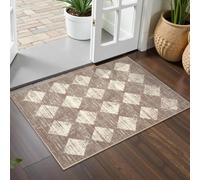 Lahome Moroccan Treills Area Rug - 2x3 Small Beige Bathroom Rug Door Rugs for Entryway Indoor, Checkered Washable Non Slip Throw Carpet for Bathroom Powder Room Kitchen Bedroom Front Door