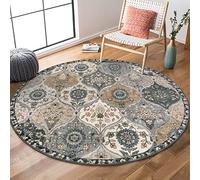 Lahome Moroccan Trellis Round Area Rugs, Washable Small Round Rug 3ft Non-Slip, Soft Vintage Ultra-Thin Circle Carpet for Bedroom Entryway Kitchen Laundry Bathroom, Grey