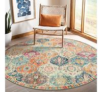 Lahome Moroccan Trellis Washable Round Area Rug, Round Rug 5ft Soft Non-Slip, Non-Shedding Distressed Circle Carpet for Bedroom Living Room Bathroom Nursery Kitchen, Cream/Multi