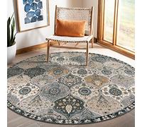 Lahome Moroccan Trellis Washable Round Area Rug, Soft Round Rugs 6ft Ultra-Thin Non-Slip, Vintage Large Circle Carpet for Bedroom Living Room Kitchen Nursery Elise, Grey