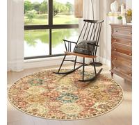 Lahome Moroccan Trellis Washable Round Rugs, Non-Slip Soft Round Rug 4ft Ultra-Thin, Small Vintage Circle Carpet for Entryway Kitchen Bedroom Nursery Bathroom, Red/Orange