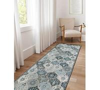 Lahome Moroccan Trellis Washable Runner Rug, 2x6 Runners for Hallways 6 Feet Non Slip Vintage Laundry Room Rug Vintage Ultra-Thin Long Carpet for Kitchen Bedroom Elise, Blue