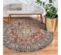 Lahome Oriental Washable Round Rugs, Non-Slip Round Rug 4ft Ultra-Thin, Vintage Soft Small Circle Carpet for Entryway Kitchen Bedroom Nursery Bathroom, Brick Red