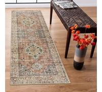 Lahome Oriental Washable Rug Runners for Hallways, 2x5 Kitchen Runner Rug Non Slip with Rubber Backing Ultra-Thin Vintage Carpet for Bedroom Bathroom, Peach/Orange